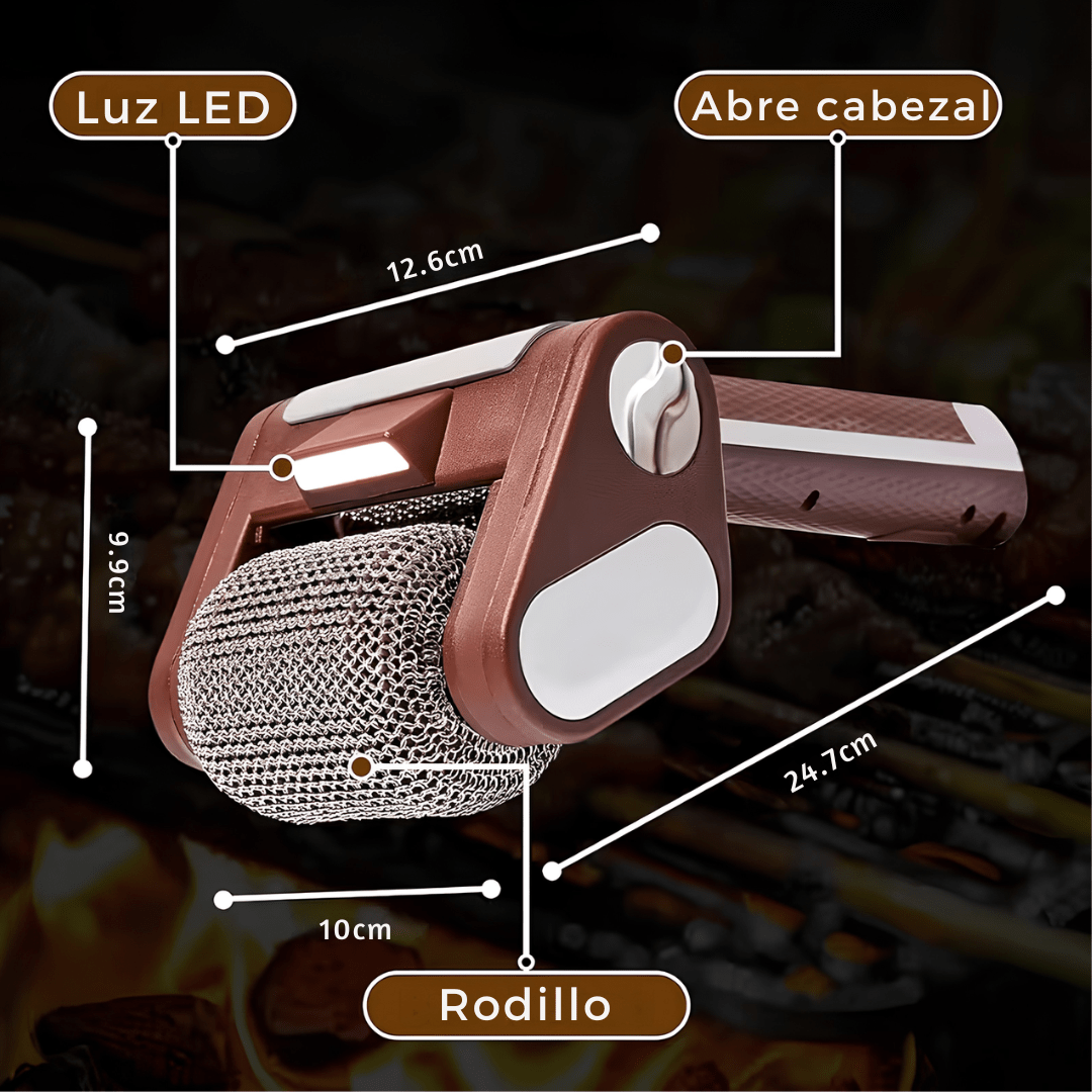 Cepillo Eléctrico para Parrilla con Rodillo y Luz LED - GrillForce