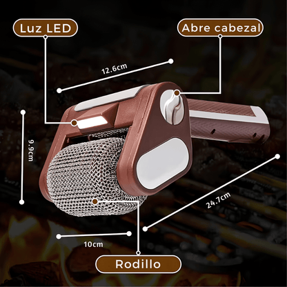 Cepillo Eléctrico para Parrilla con Rodillo y Luz LED - GrillForce
